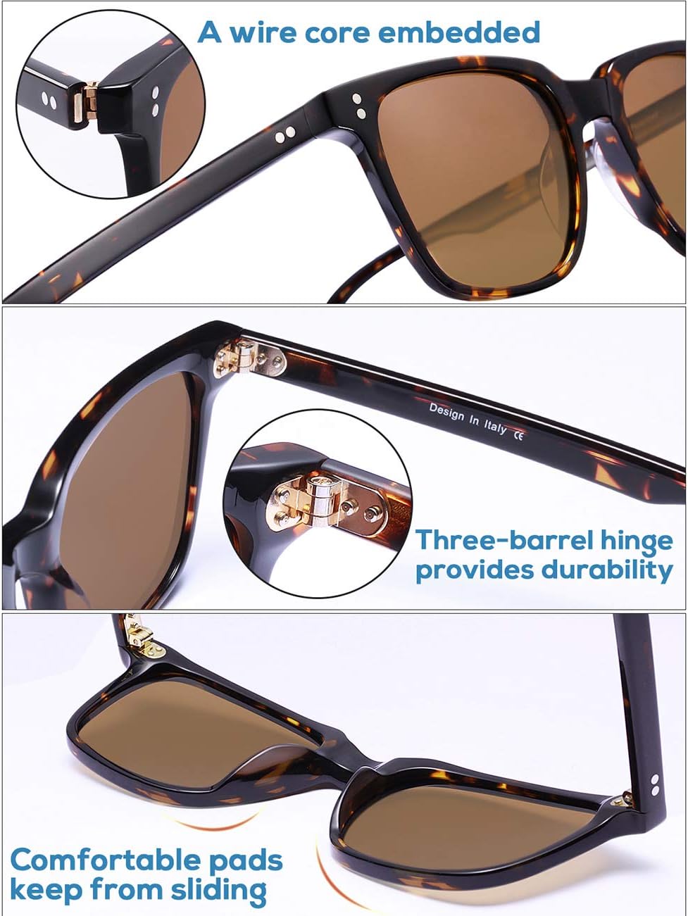 Detalle de CARFIA Retro Polarised Sunglasses for Women with UV400 Protection