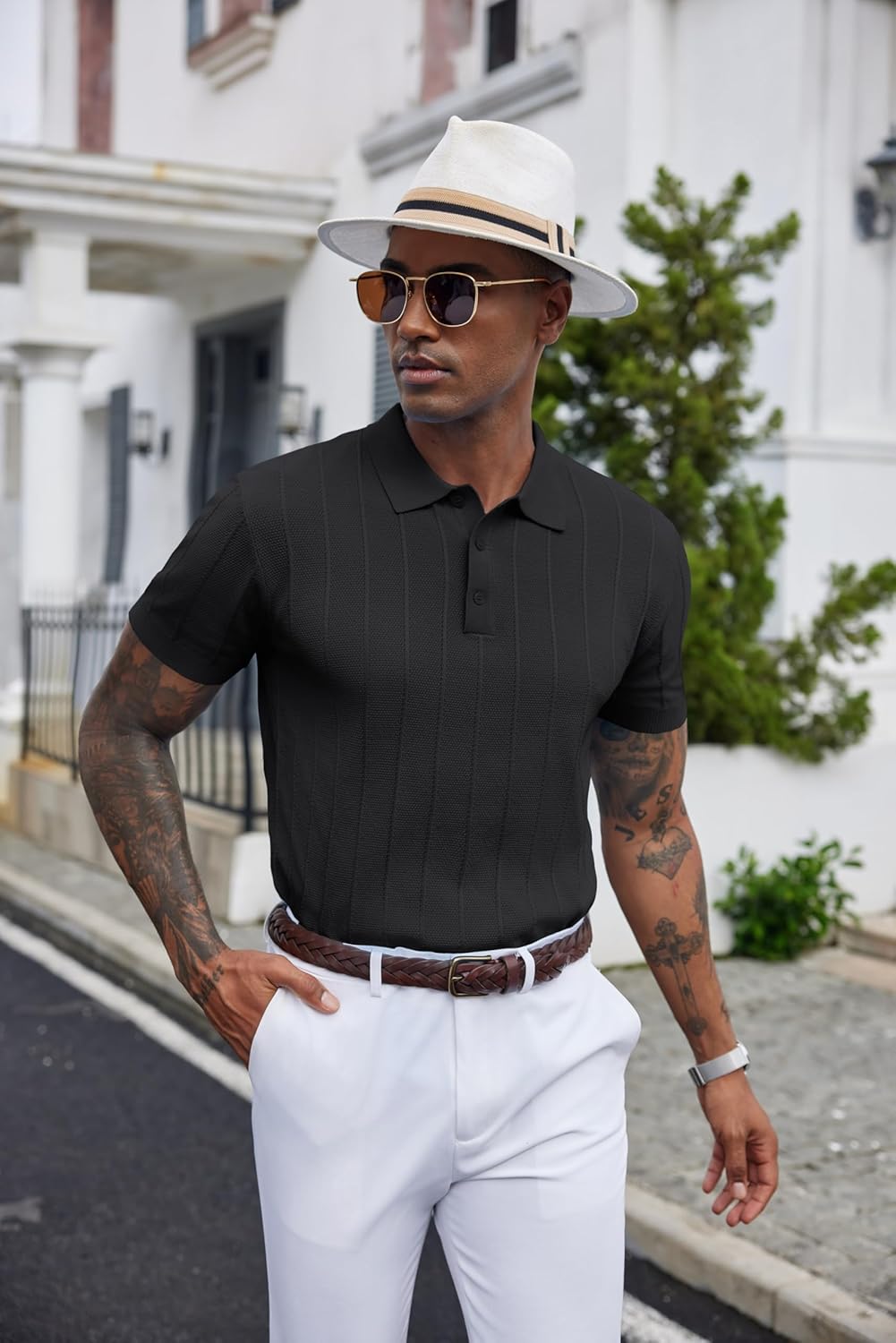 Thumbnail 2 de COOFANDY Men’s Knit Polo Shirts (Short Sleeve, Ribbed Textured Knit)