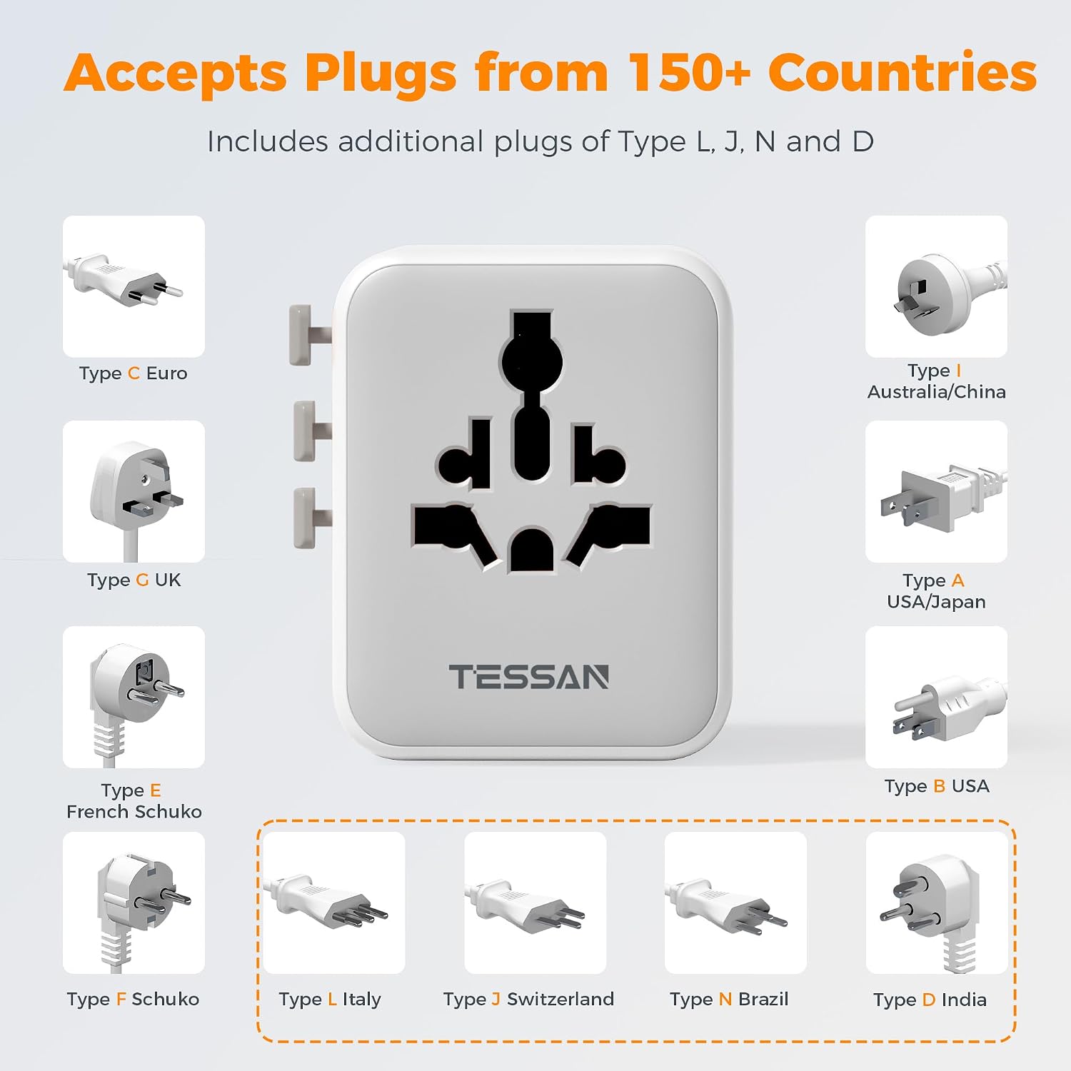 Thumbnail 5 de TESSAN Universal Travel Adapter with 4 Ports 🔌