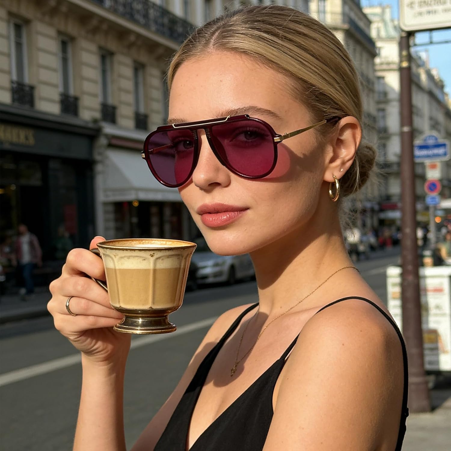 Detalle de LJCZKA Oversized Pilot Sunglasses – Gold Metal Frame, UV400 Protection