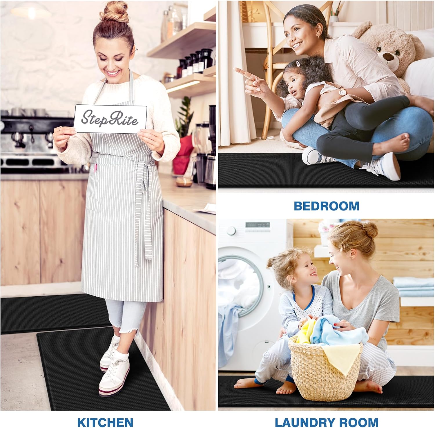 Detalle 2 de StepRite MPNST0003-076120BL 2-Piece Anti-Fatigue Kitchen Mats, Black PVC