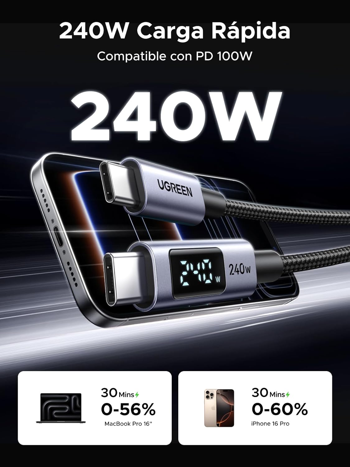 Detalle 2 de UGREEN Cable USB C PD3.1 240W 2M