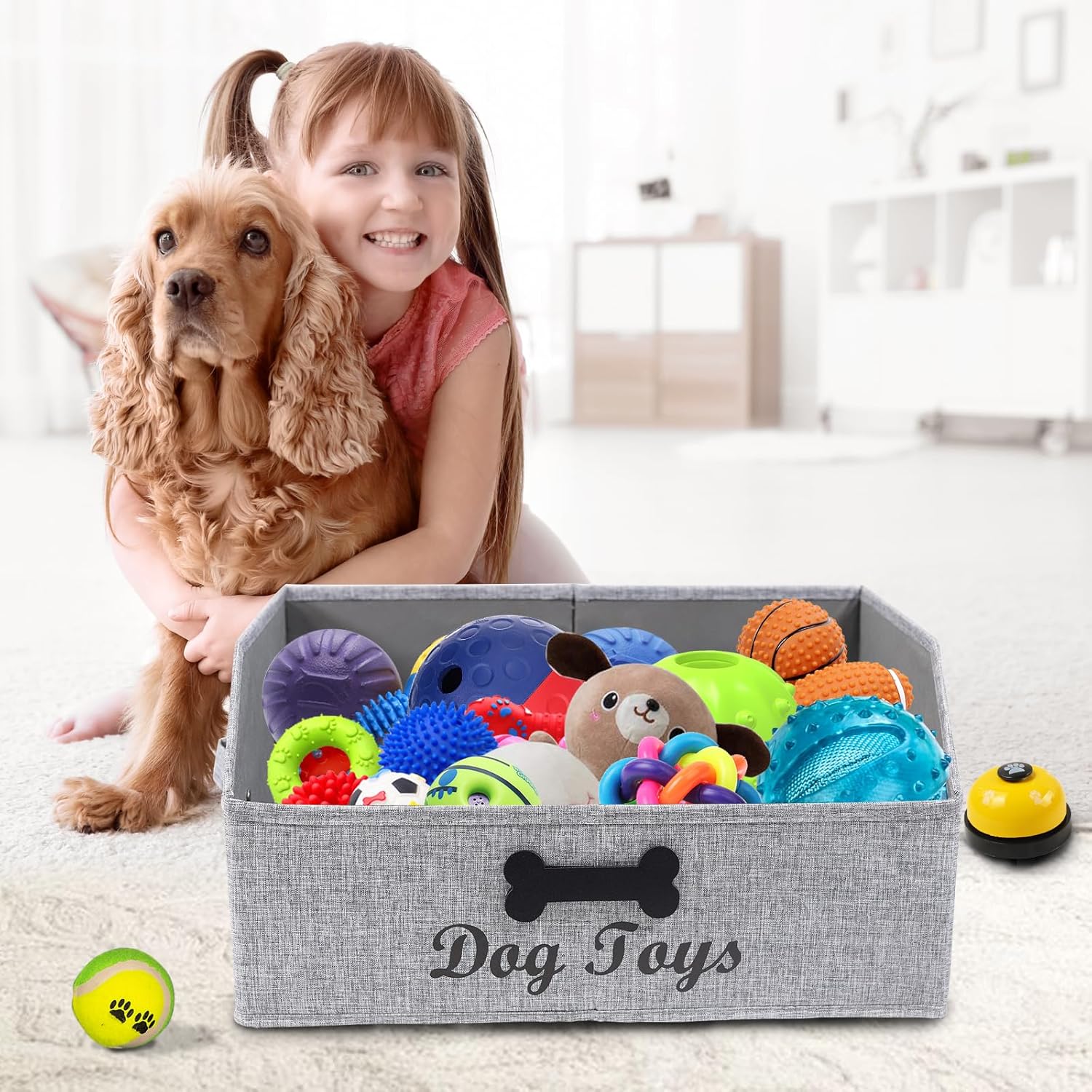 Detalle 2 de Geyecete Foldable Fabric Trapezoid Organiser Box (Grey) – personalised dog toy bin with handle