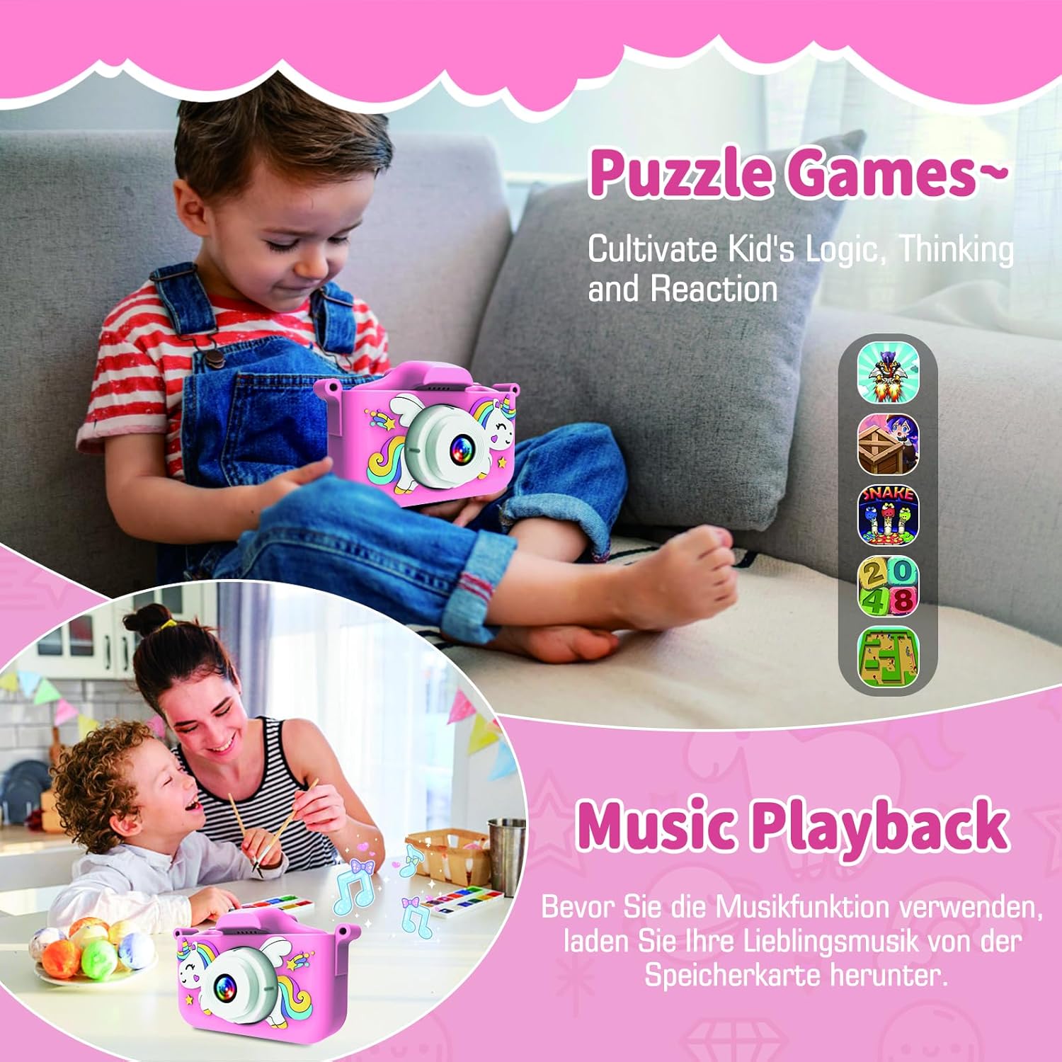 Thumbnail 2 de MYSTILUCK Appareil photo enfants licorne HD 1080P écran 2 pouces et carte 32 Go (3 à 12 ans)