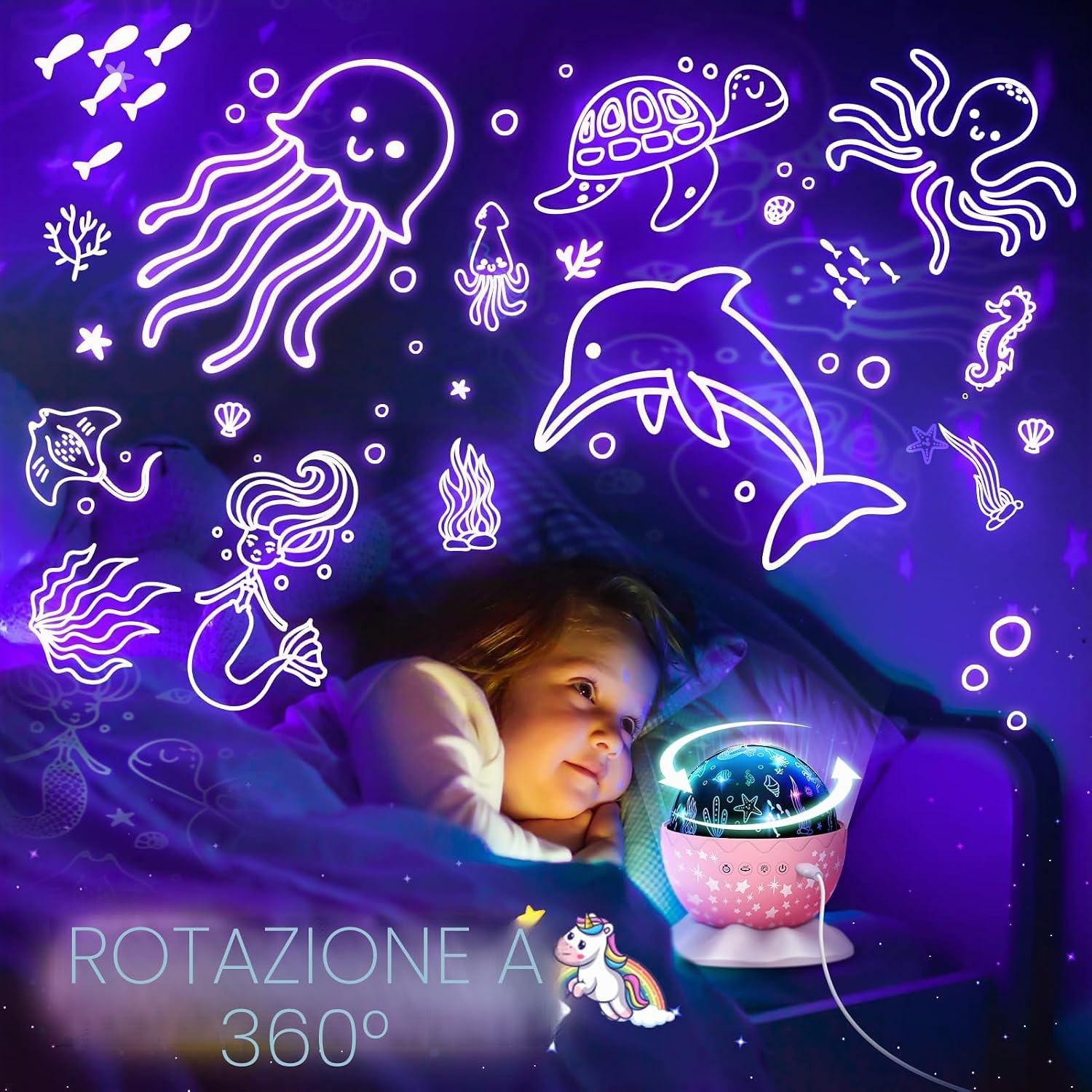 Detalle de iKidiki Lampada Proiettore Unicorno con Stelle da Soffitto per Bambine 2-9 anni