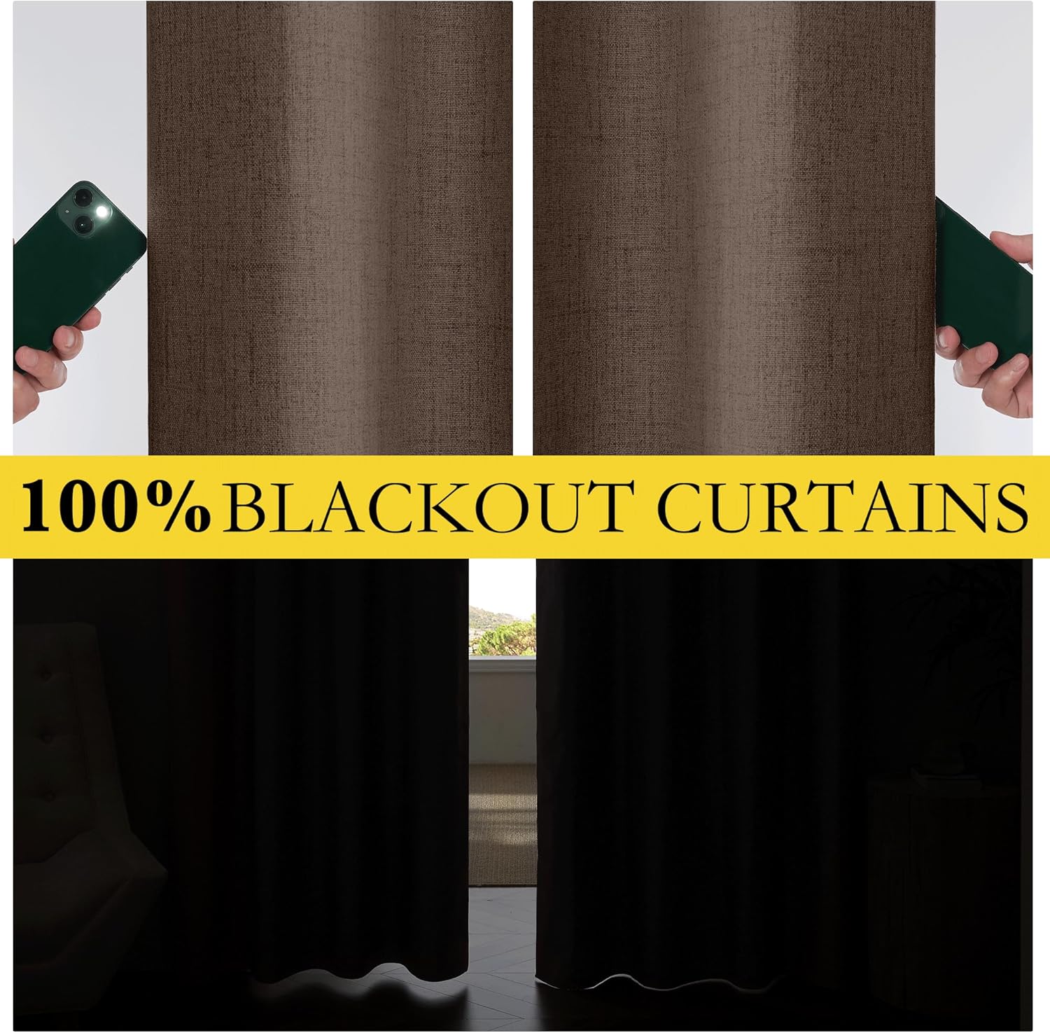 Thumbnail 3 de NICETOWN Coffee Vintage Linen Blackout Curtains for Living Room