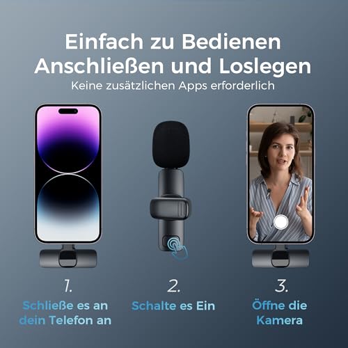 Detalle 2 de YRF Mikrofon für iPhone & Android – kabelloses Lavalier mit USB-C & Lightning
