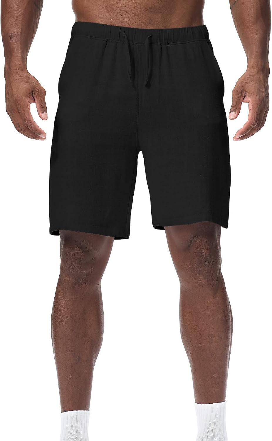 Detalle 2 de Zetieny Herren Leinen Shorts mit Kordelzug – atmungsaktive Sommer-Freizeitshorts mit Taschen