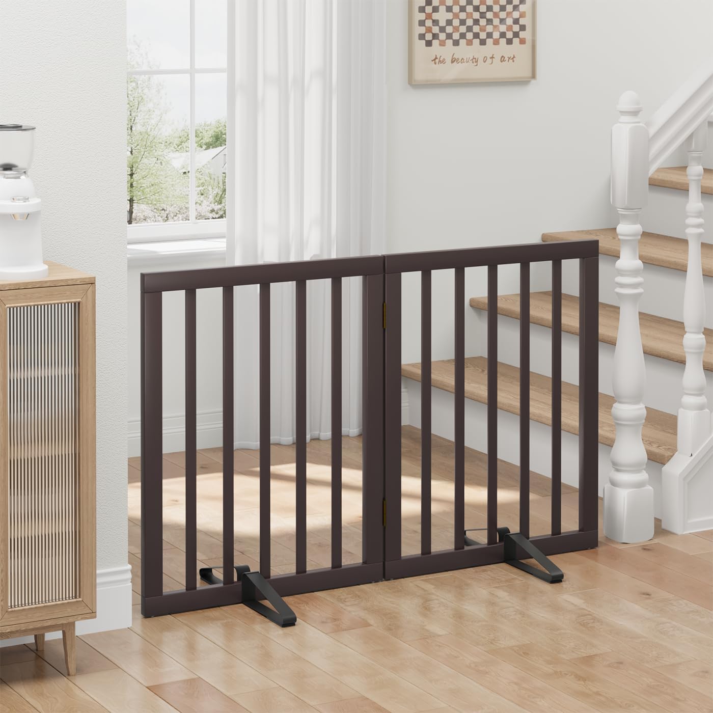 Thumbnail 5 de Algherohein Dog Gates for Doorways – Foldable Indoor Gate (2 Panels) in Brown