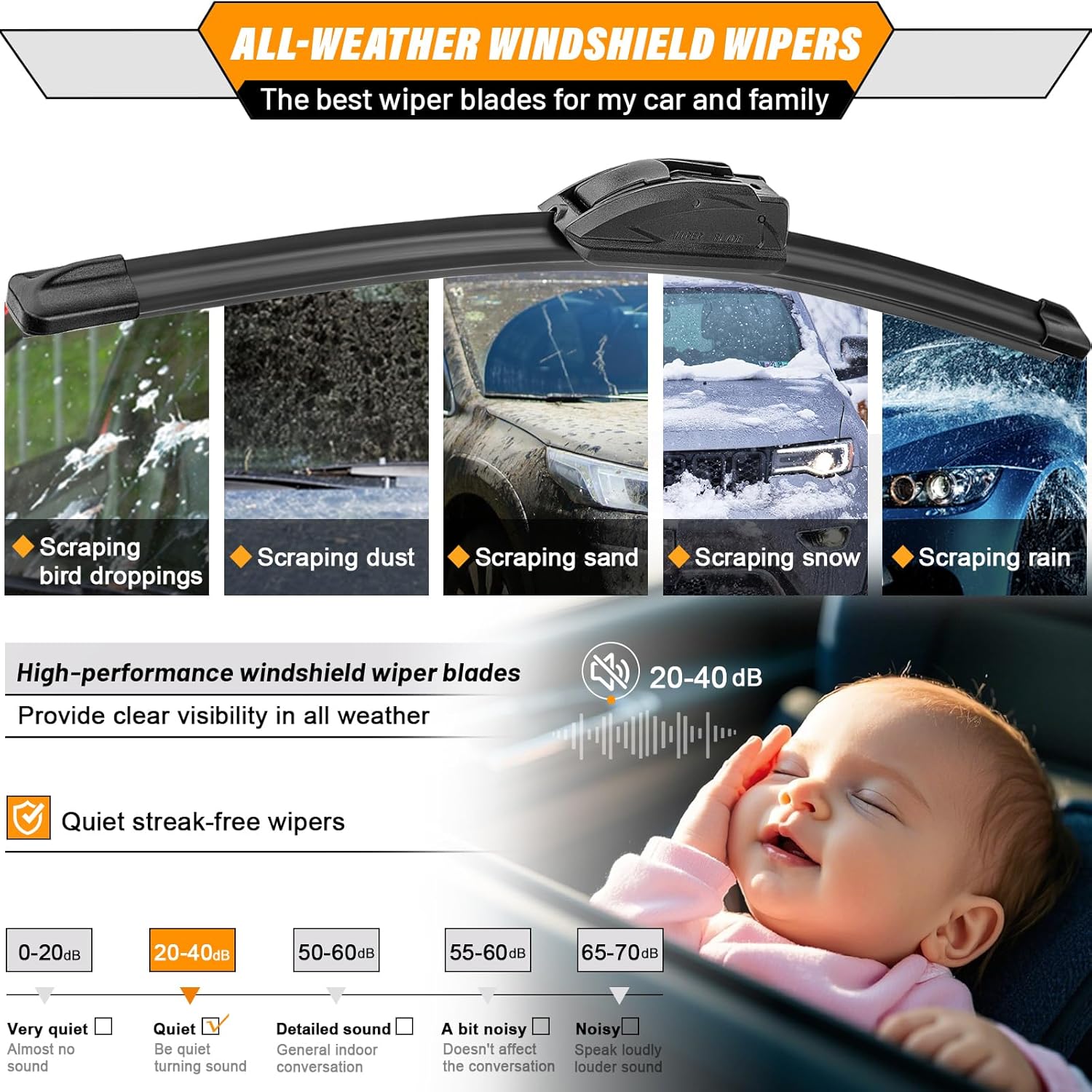 Thumbnail 4 de AUTOBOO 3-Pack Windshield Wiper Blades for Honda Odyssey (2005-2024) — 26"+22" Front and 16" Rear Replacement