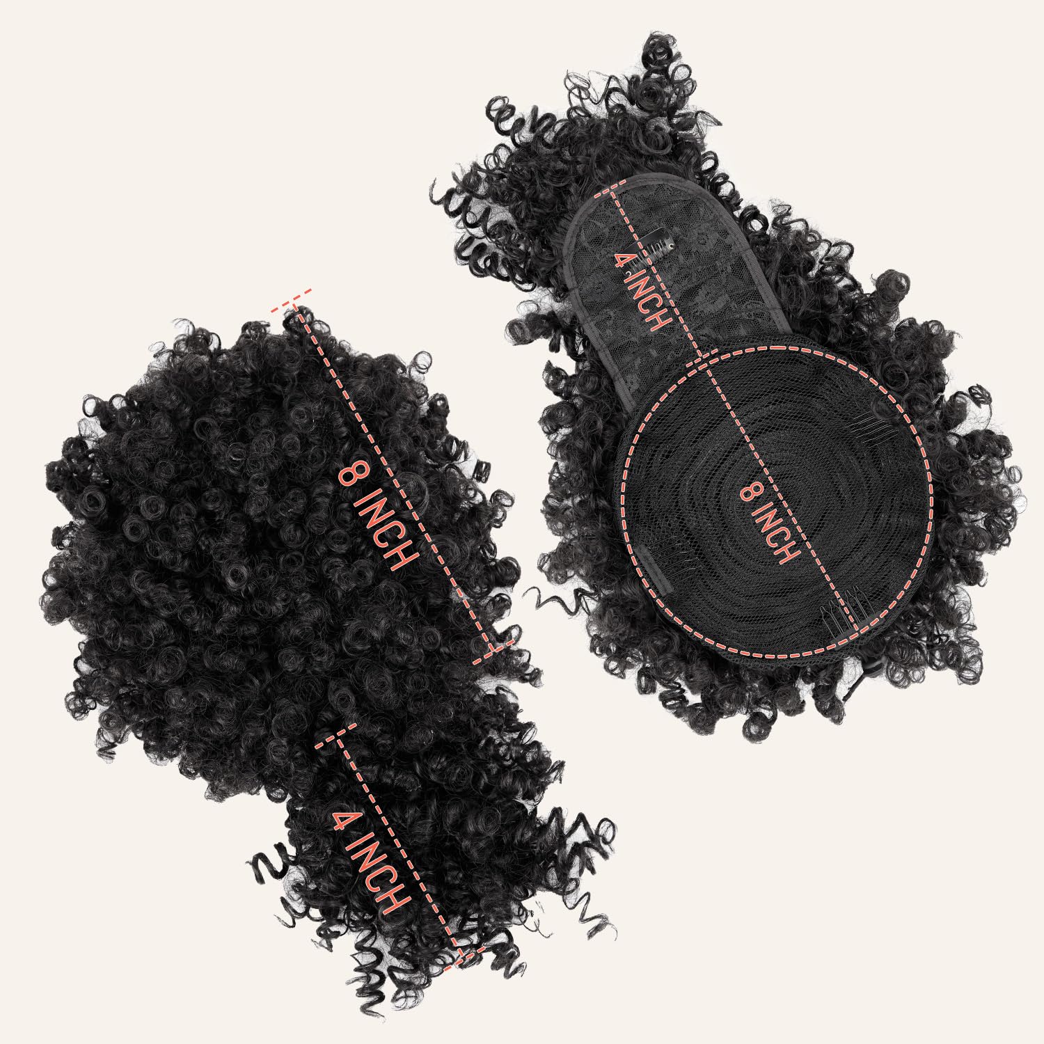 Detalle de builson Drawstring Ponytail for Black Women (Afro Puff Kinky Curly, with Bangs) 1B Natural Black