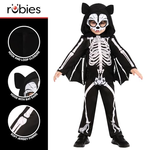 Detalle de Rubies Official Skeleton Bat Costume, Child's 3–4 Years, Hooded Jumpsuit