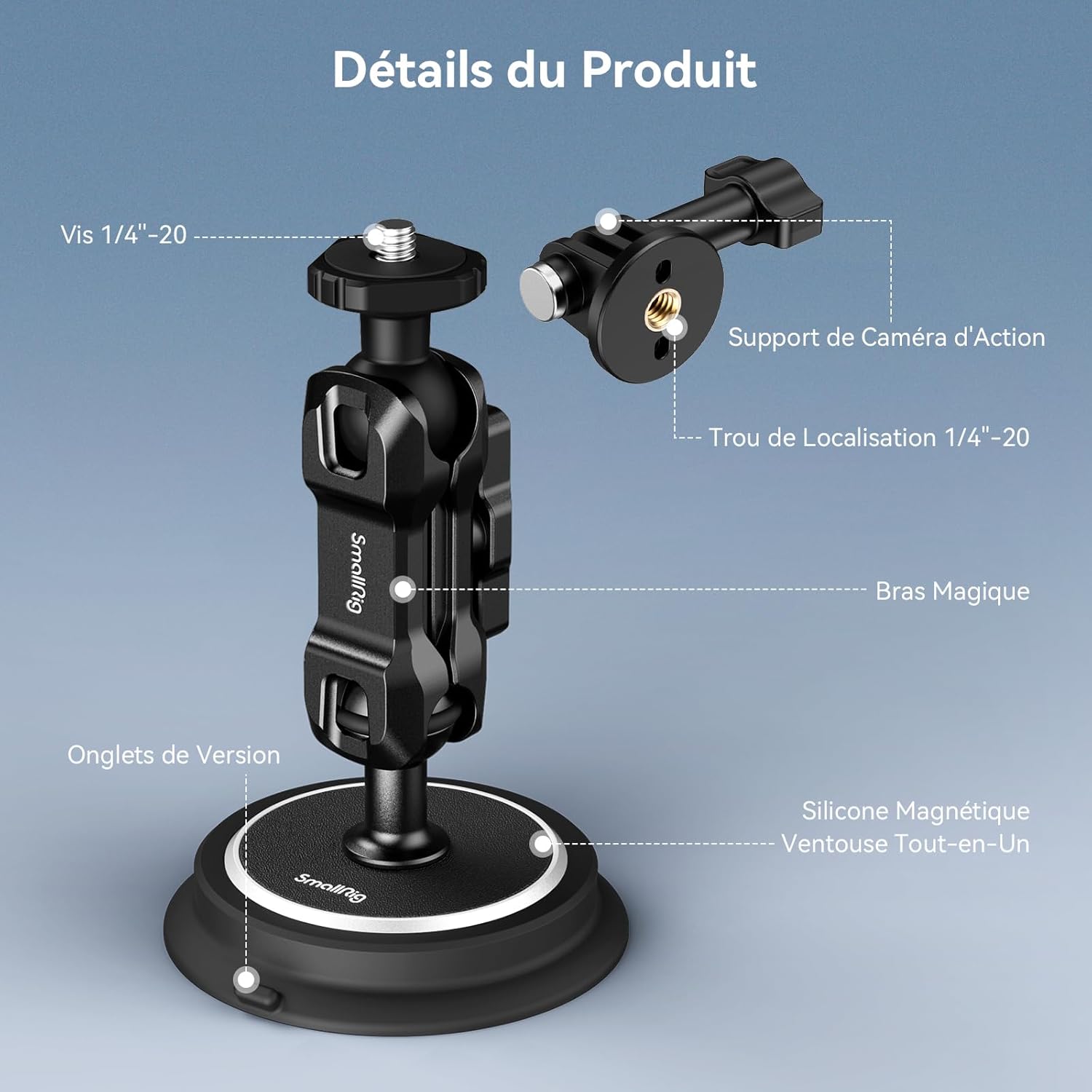 Thumbnail 6 de SMALLRIG 4466 Support à ventouse magnétique 2 en 1 pour GoPro et caméras d’action