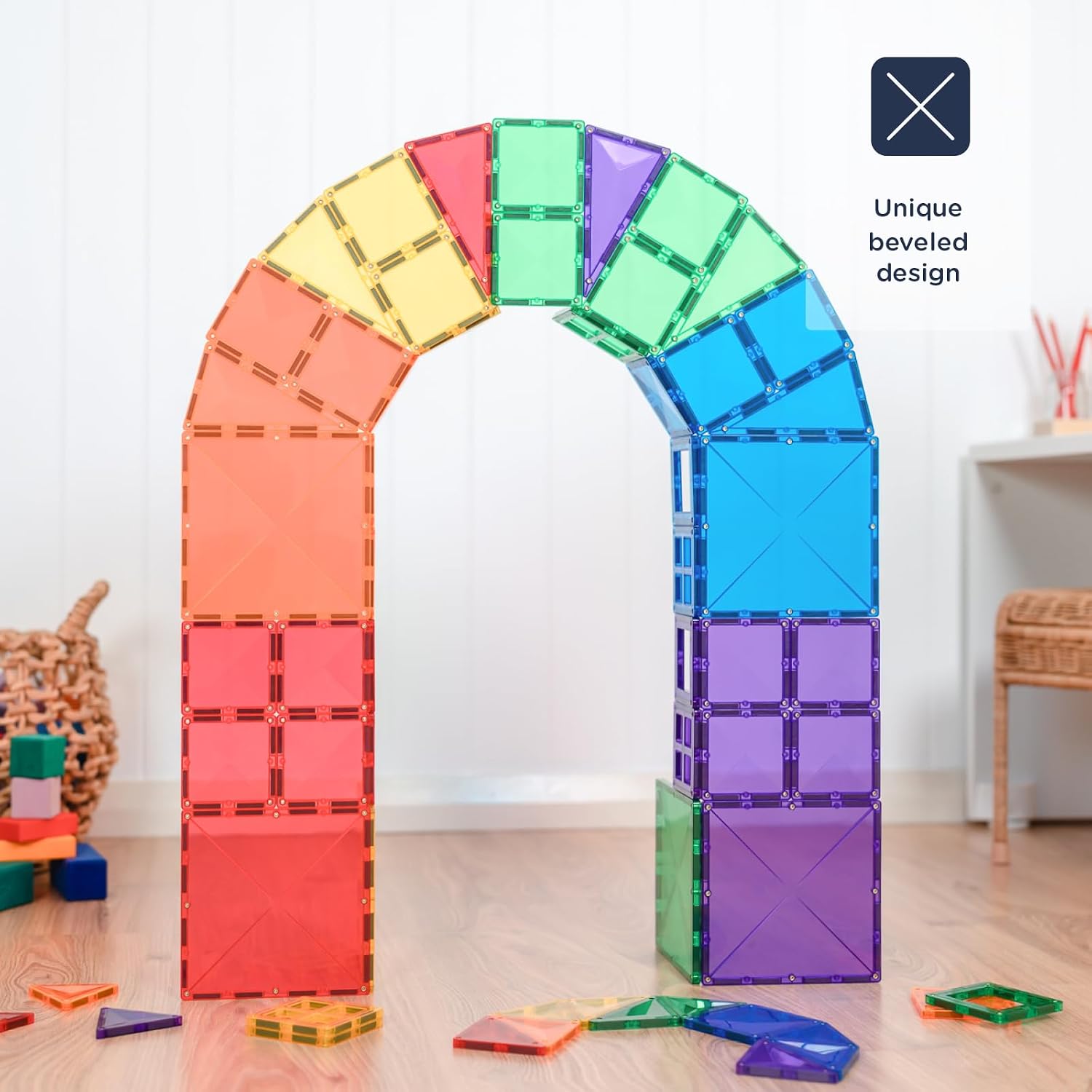 Detalle de Tuiles magnétiques Arc-en-Ciel Connetix – Pack de démarrage 60 pièces