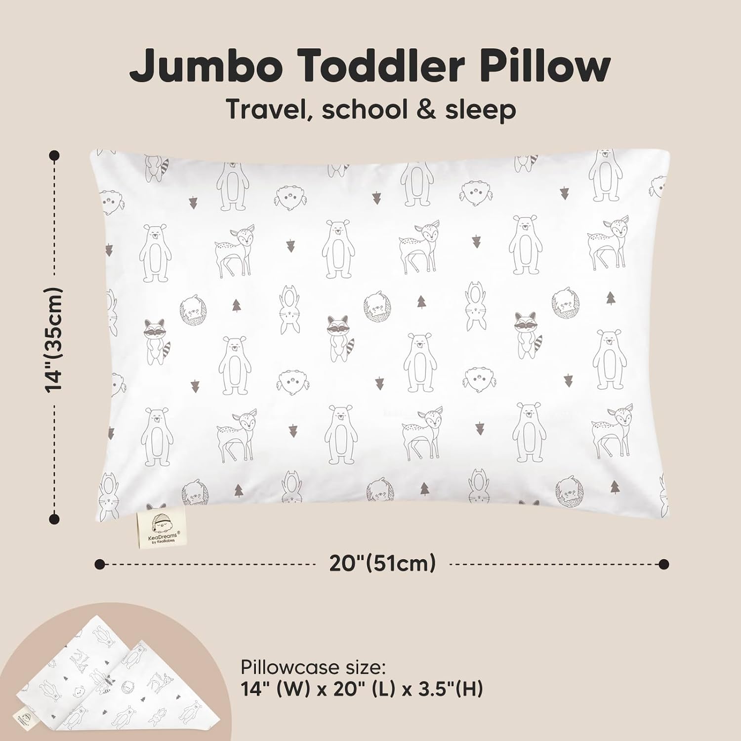 Detalle de KeaBabies Jumbo 14 x 20 Toddler Pillow with Organic Cotton Pillowcase