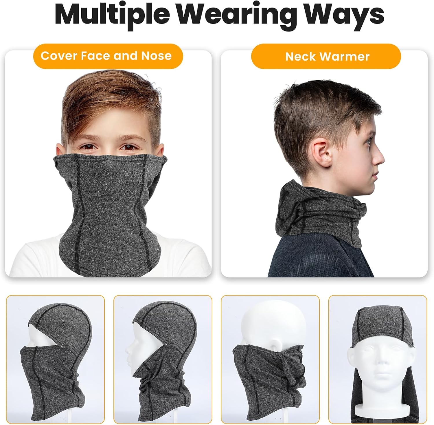 Detalle 2 de Beehow Kids Balaclava Ski Mask, Fleece Face and Neck Cover in Black