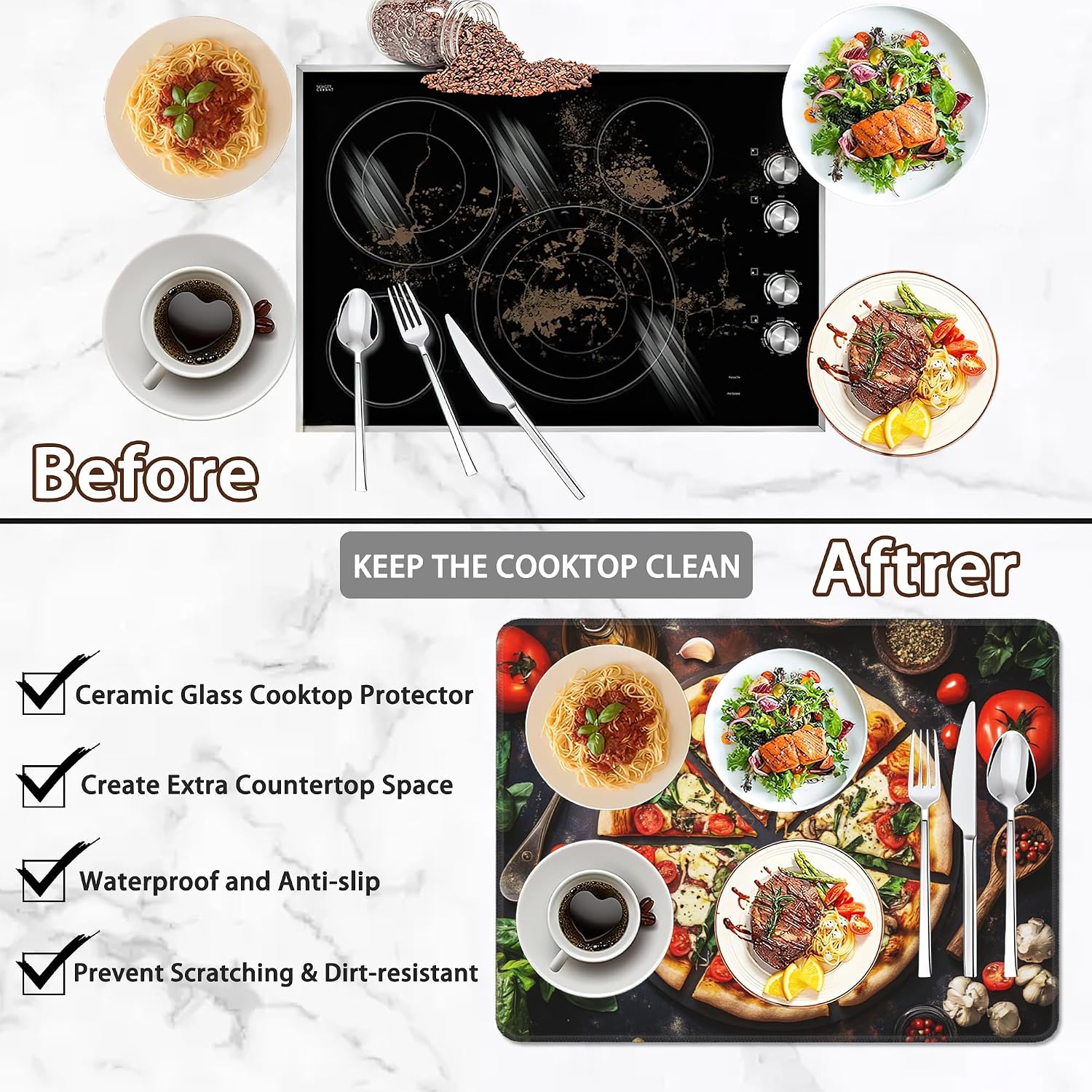 Detalle de QYWETHOD Stove Top Cover, 28.5 x 20.5-Inch Rubber Protector Mat