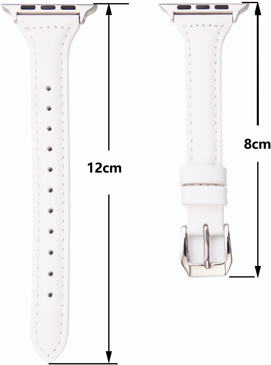 Detalle 2 de SEURE Lederarmband kompatibel mit Apple Watch 38/40/41 mm (Edelstahl-Schnalle, Weiß/Silber)