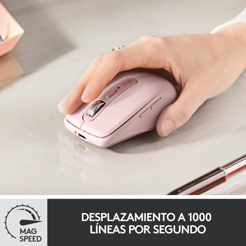 Detalle de Logitech MX Anywhere 3 — ratón inalámbrico 4000 DPI rosa