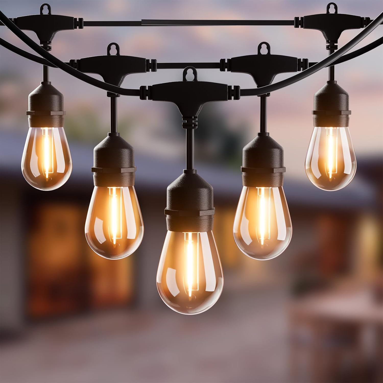 Detalle de Yuucio S14 100FT Catena Luminosa Esterno IP65 con 32 Lampadine S14 da 1W – Luce Bianca Calda 2700K