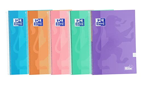 Detalle de Oxford Cuadernos A4 (Folio) Cuadrícula 4x4, Pack 5 Libretas, Tapa Extradura, 80 Hojas, Colores Pastel