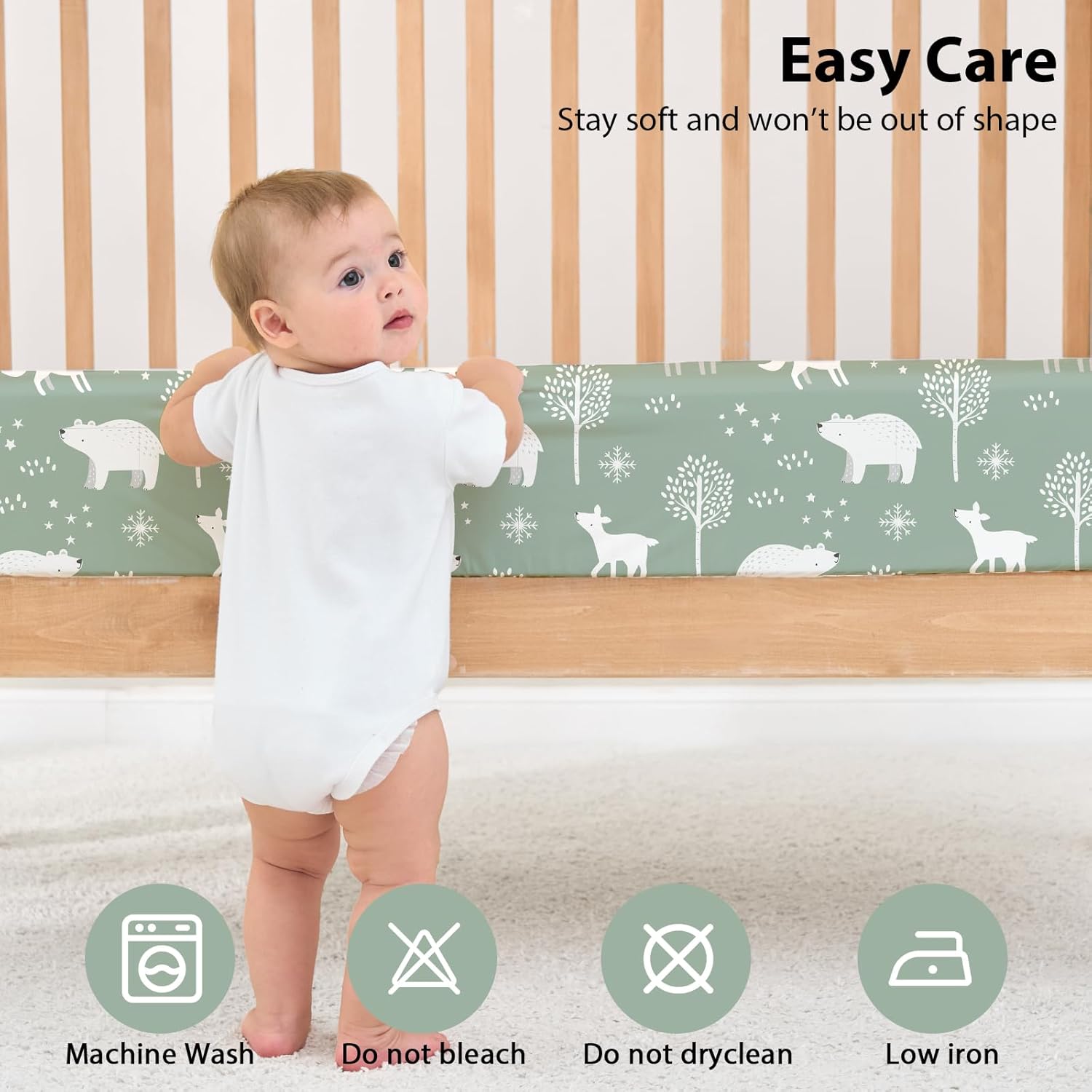 Thumbnail 6 de FIEMOL Cot Bed Sheets 140 x 70cm fitted (3-pack) in Green Forest Bear print