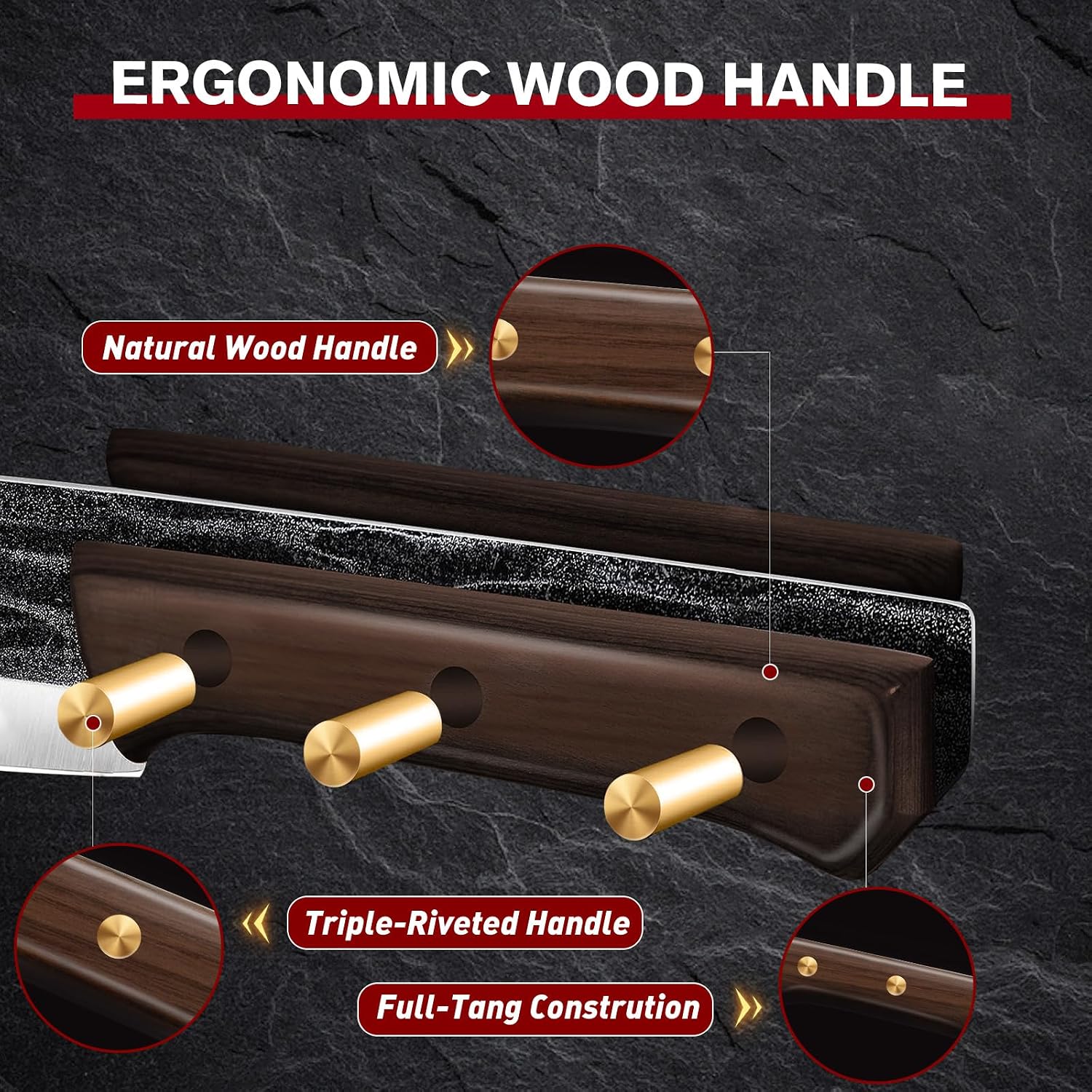 Detalle 2 de MDHAND Bks-001 Butcher Knife Set with 7 Knives, Sharpening Rod and Roll Bag