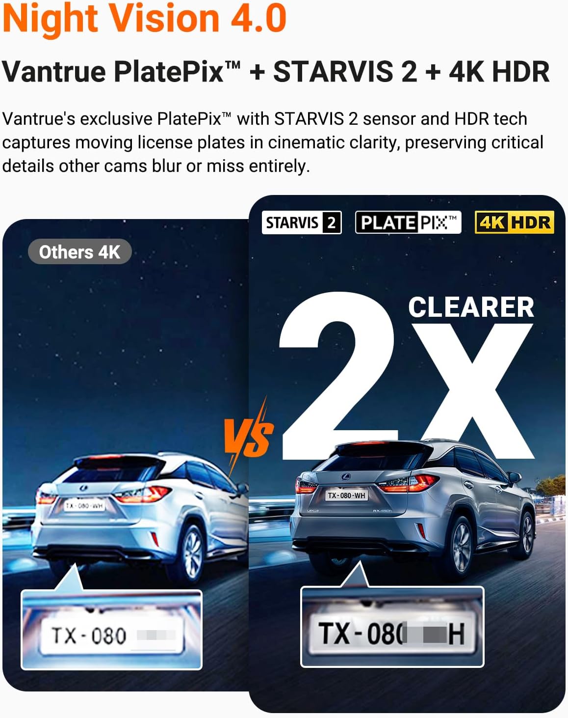 Detalle de Vantrue N4 Pro S 4K 3-Channel Dash Cam: Front, Rear, and Inside with STARVIS 2 Night Vision