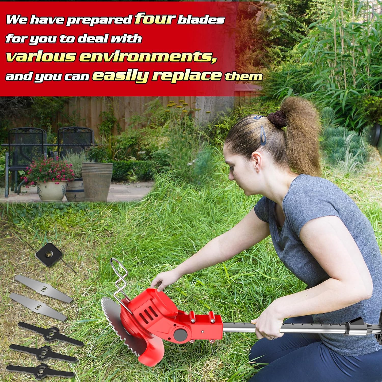Thumbnail 6 de 21V Cordless Strimmer (2 x 4000mAh batteries) with 15,000 RPM 750W motor, telescopic lightweight grass trimmer