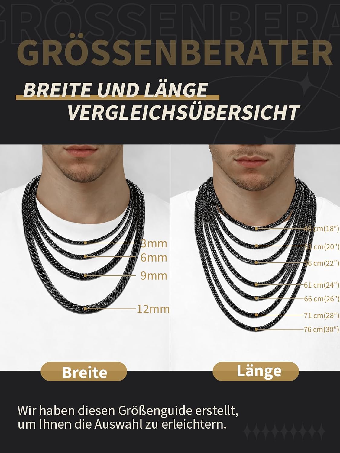 Detalle de FindChic Edelstahl Massiv Panzerkette – Cuban Chain, 3,5/6/9/12 mm Breit, 46–91 cm