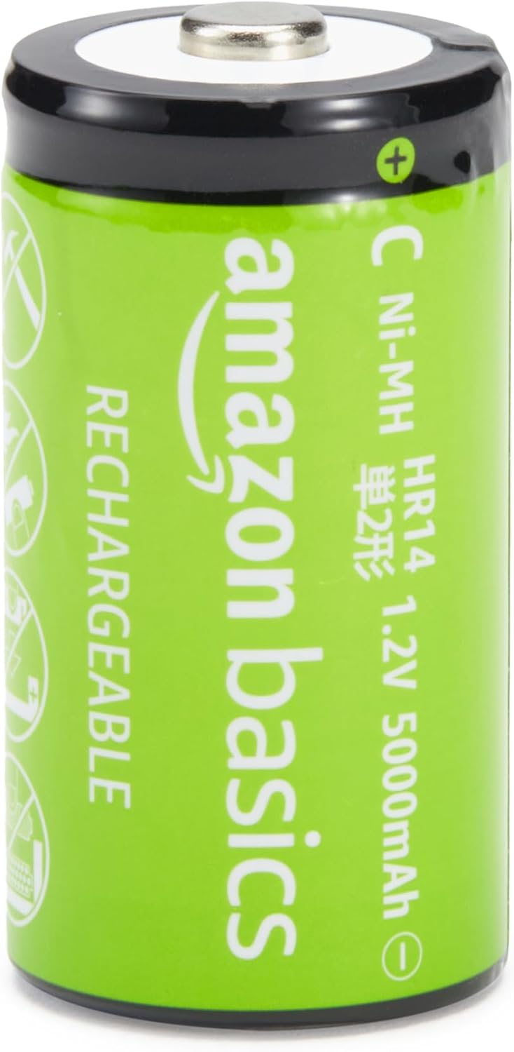 Detalle de Amazon Basics 4-Pack Rechargeable C Cell NiMH Batteries (5000mAh) — pre-charged