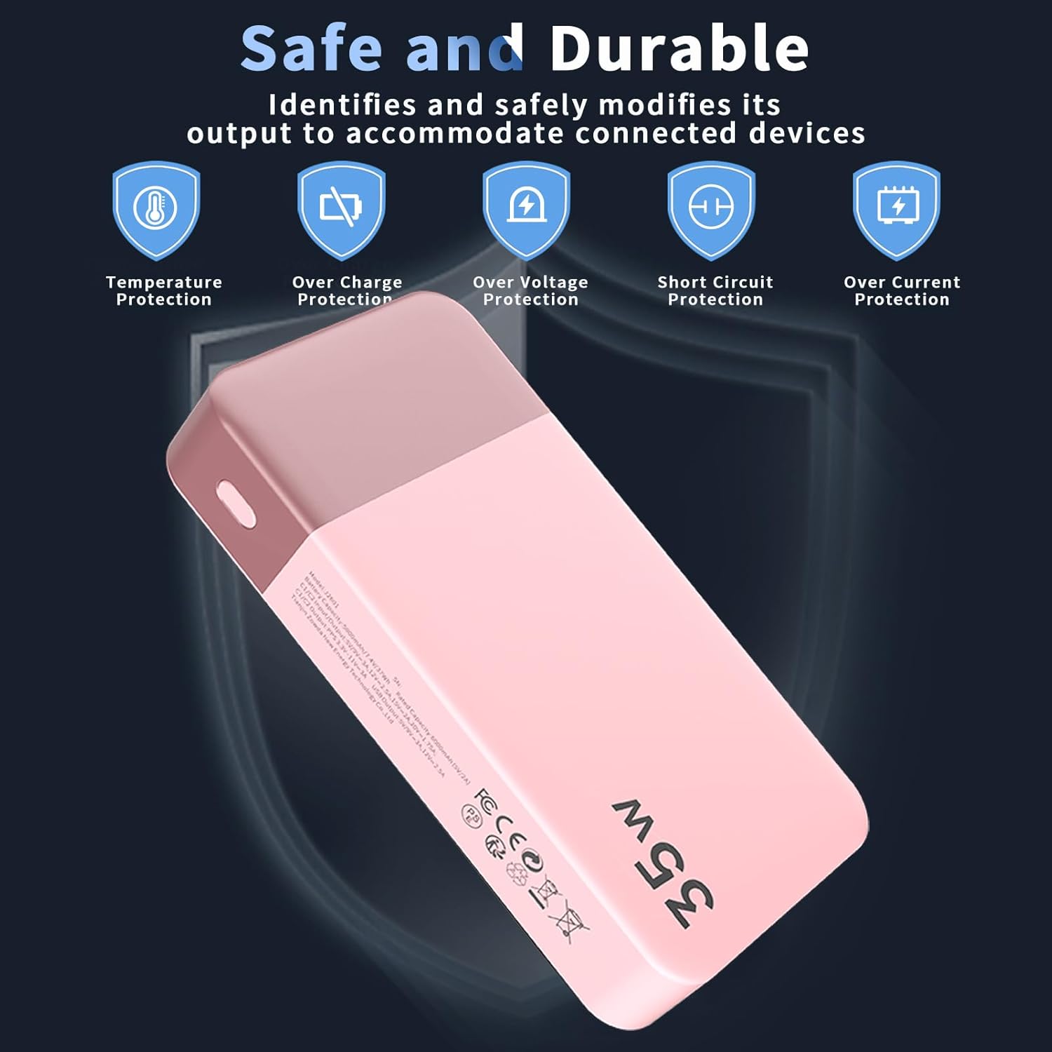 Thumbnail 5 de NOBIS Power Bank 35W 20000mAh Portable Charger (Pink) with 4 Ports and LED Display