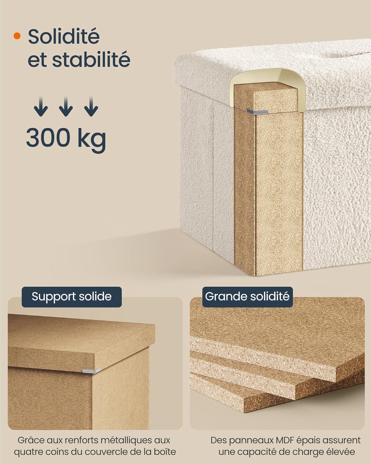 Detalle 2 de SONGMICS Tabouret de Rangement LSF097W01V1 blanc crème