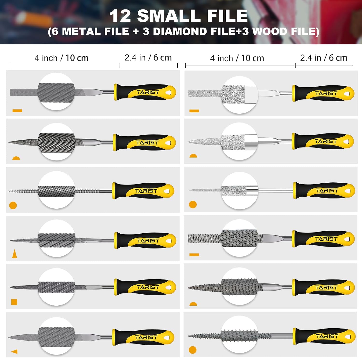 Detalle de TARIST HT98619 19-Piece File Set with Tool Bag, Needle Files & Wire Brush