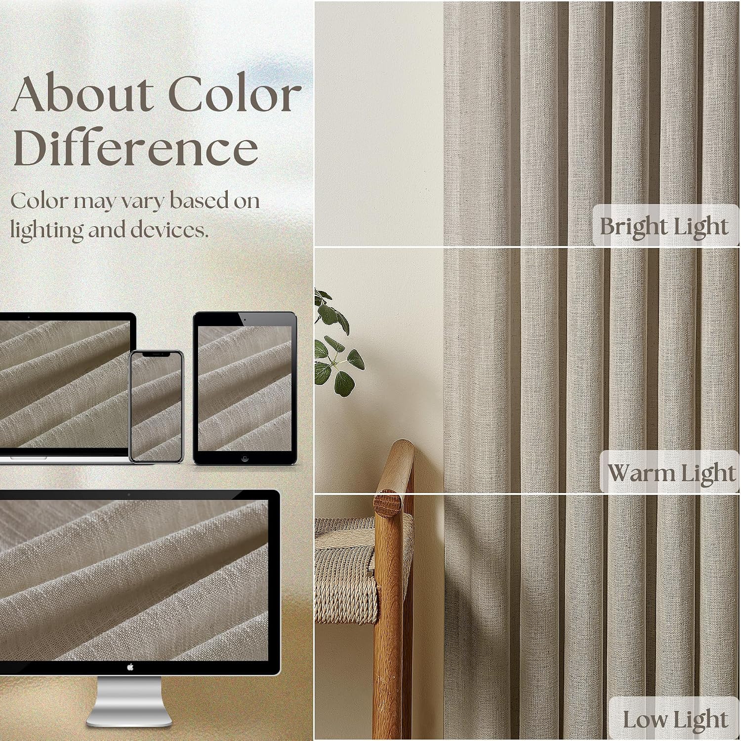 Detalle 2 de Flax Burlap 90 Inch Pinch Pleated Linen Curtains