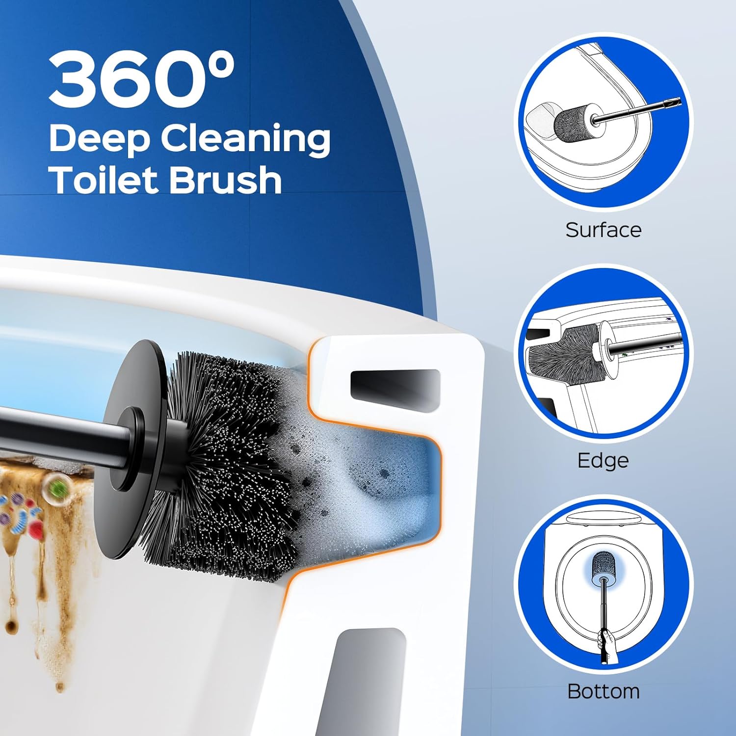 Detalle de HAMITOR Toilet Bowl Brush Set: Compact, Rustproof Space-Saving Design with Hidden Holder