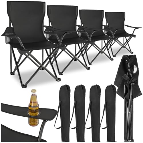 Detalle de tectake 4er Set Camping Stühle – Klappstuhl mit Armlehne, Getränkehalter und Tragetasche, schwarz