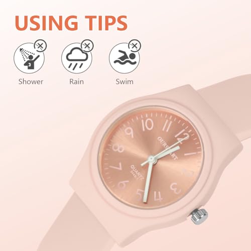 Detalle de OFFCUP Orologio da Donna 38 mm Rosa Chiaro – Cinturino in Silicone, Movimento Quarzo a Tre Lancette