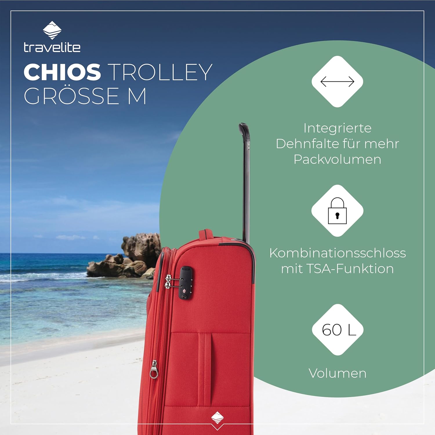 Detalle 2 de Travelite 4-Rad Koffer Größe M Weichschale – Chios Serie, 67 cm, 60–66 l