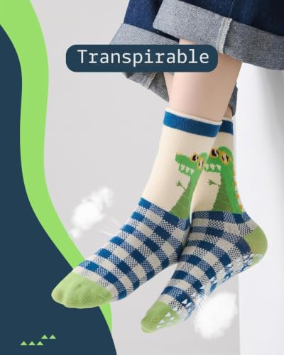 Detalle de Kyopp: 5 pares de calcetines antideslizantes para niños y niñas (6-8 años) con motivos de animales