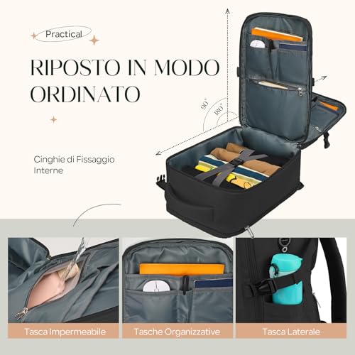 Thumbnail 3 de ZHXX mochila de viaje cabina 40x30x20 para Ryanair (portátil 14") con bolsillo húmedo independiente, negro