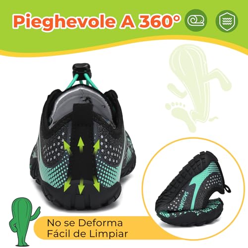 Detalle de SAGUARO Barefoot Zapatillas Niño Minimalistas — Zapatillas de deporte para niños, suela antideslizante y diseño de cinco dedos, Verdes, Gr.31