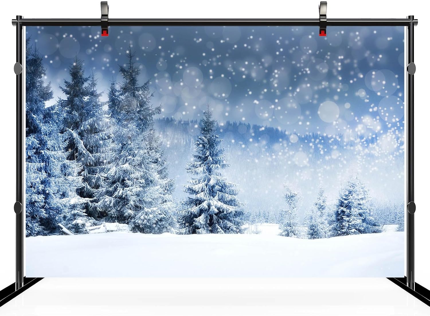 Detalle de CHNBGPRO 1.5x1m Winter Wonderland Backdrop: Snowy Pine Forest Photo Backdrop