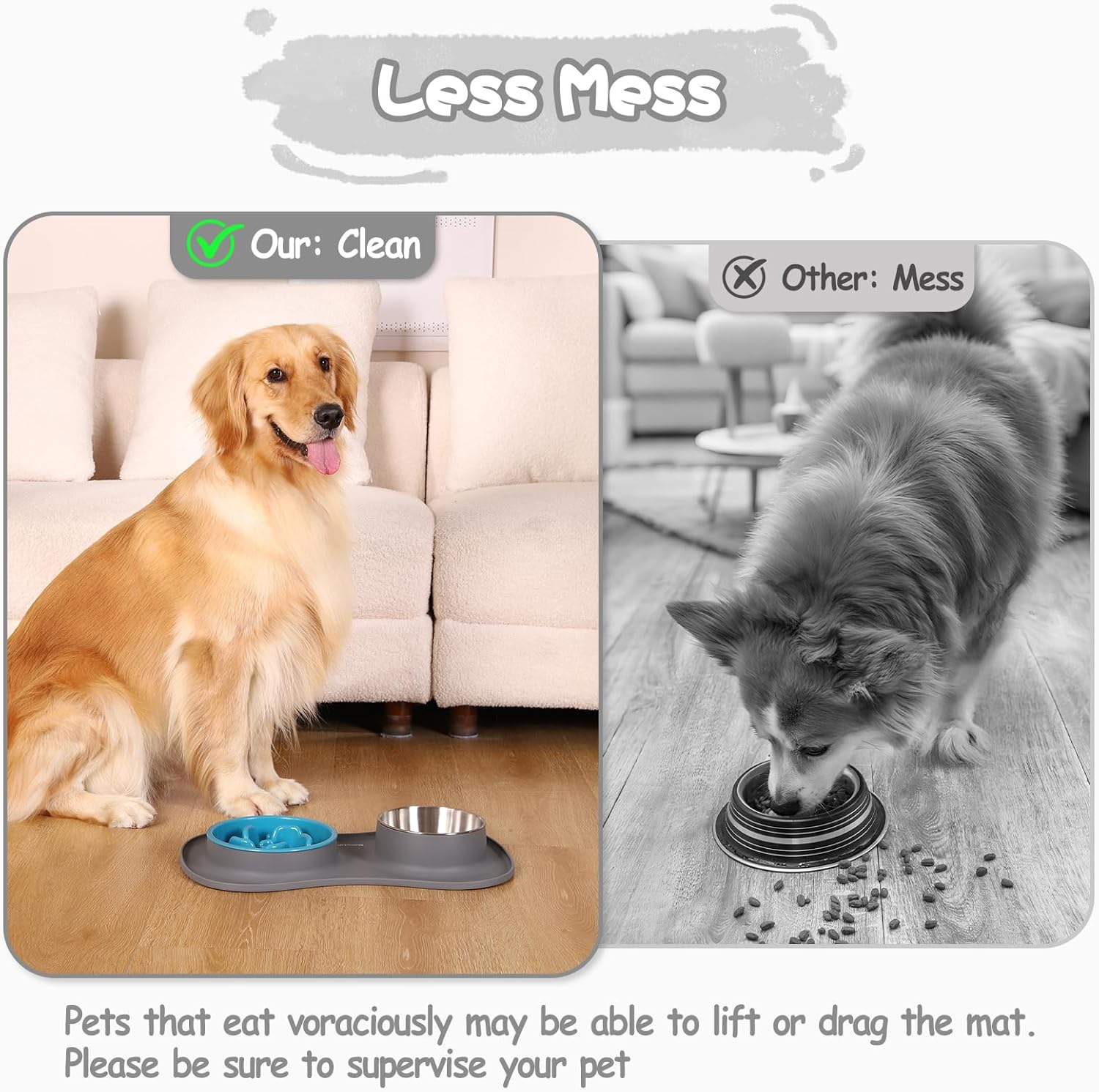 Thumbnail 3 de MateeyLife Dog Bowl Slow Feeder Set 3 in 1 with Stainless Steel Bowls & Non-Spill Silicone Mat