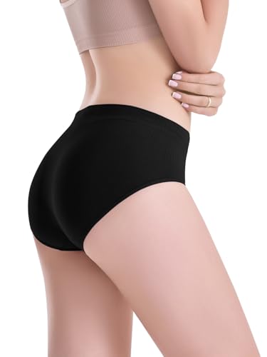 Detalle de Channo Bragas de Algodón y Bambú para Mujer, Talle Alto, Sin Costuras (Pack 6 Surtido L)