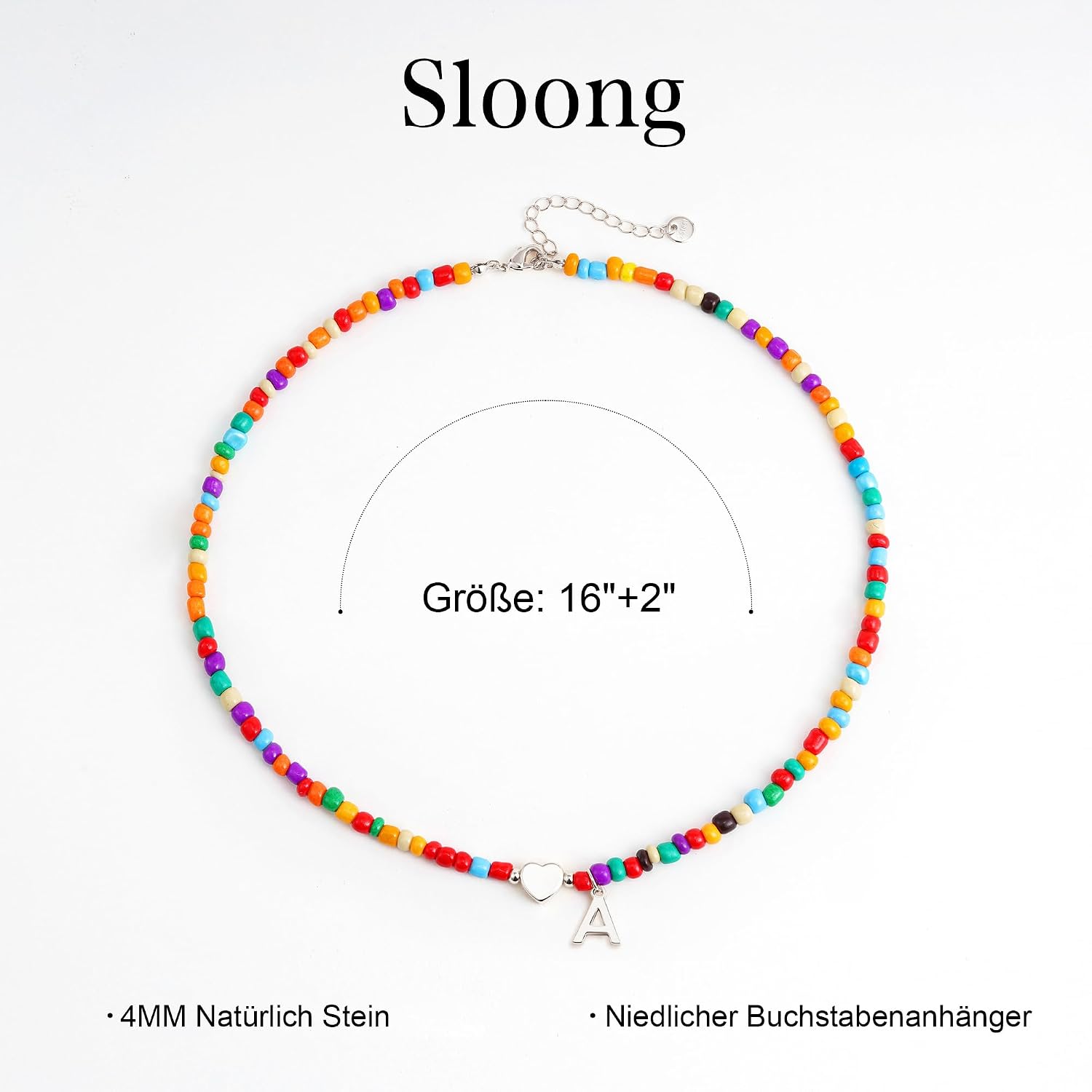 Detalle de SLOONG bunte Buchstaben-Perlenkette mit personalisiertem Initialen-Anhänger (Choker) für Mädchen & Damen