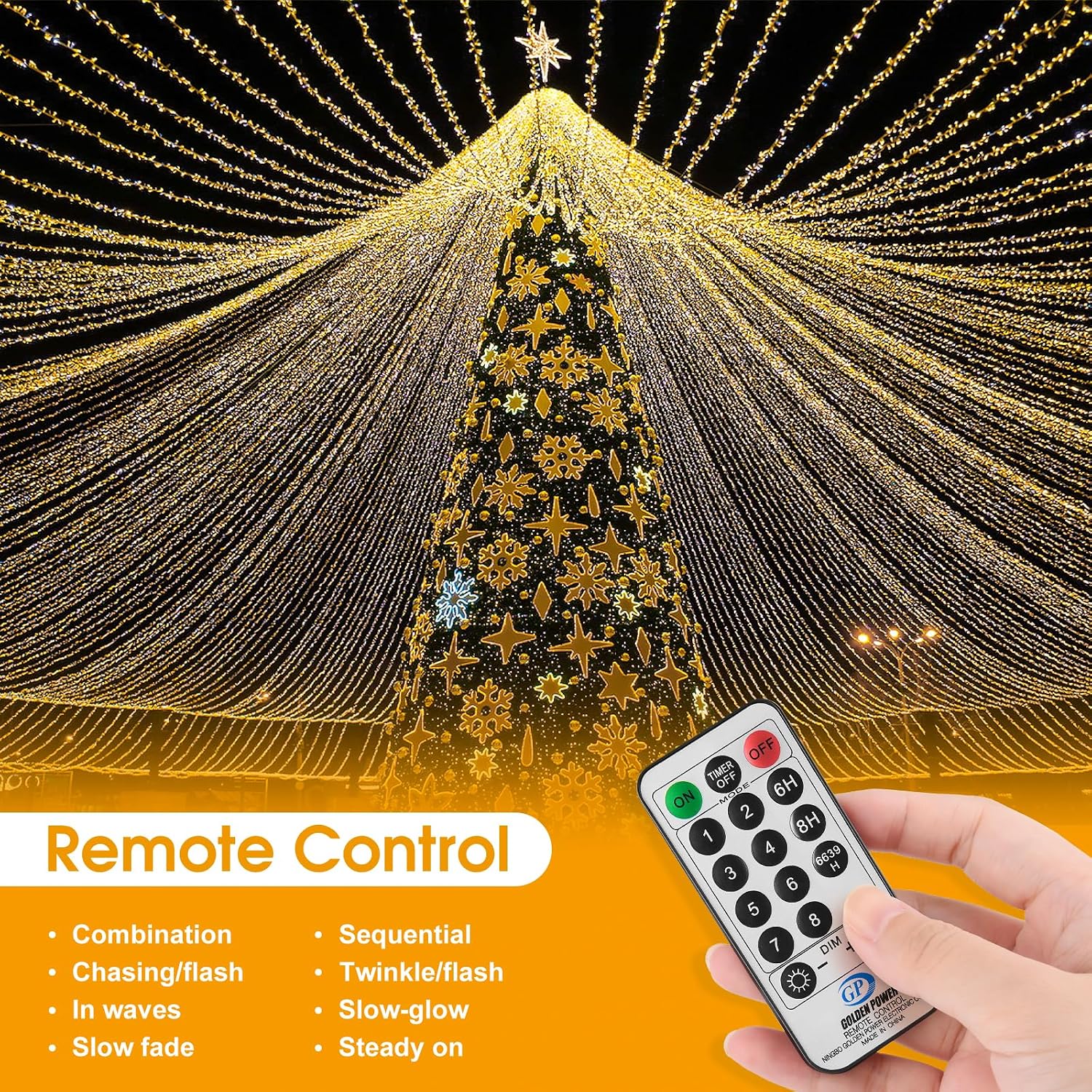 Thumbnail 2 de Outdoor Christmas Tree Fairy Lights (Mains Powered) – 15m String Light with Remote, Waterproof IP44, 150 Warm White LEDs