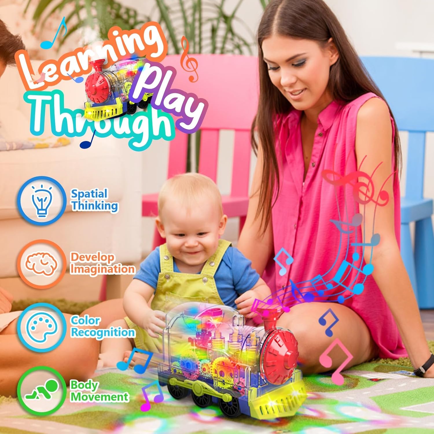 Detalle de Kizeefun R05 Transparent Gear Train Toy with Lights, Music and 360° Rotation