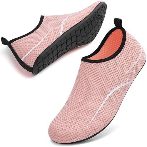 Detalle de RUOMU Badeschuhe Damen – Wasserschuhe Schnell Trocknend, rutschfest, Barfußgefühl, Rosa 38 EU