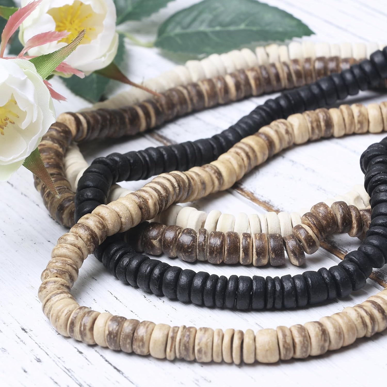 Detalle de woodeni ココナッツシェルビーズ 8mm 4連セット 4色ミックス 穴径2mm